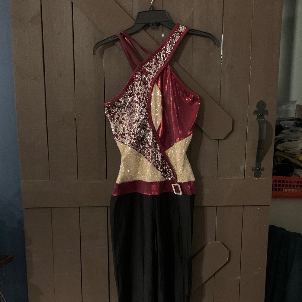 Elegant Maroon, Black and Gold Sequin Women's romper